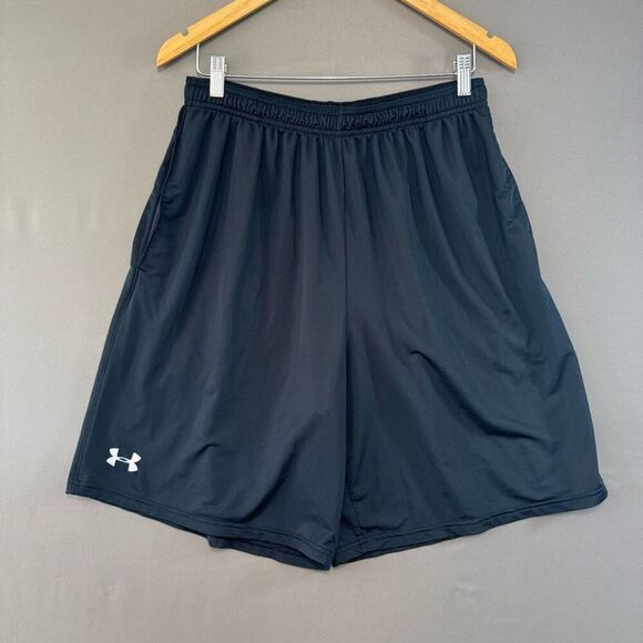 Under Armour Mens Activewear Shorts Black Small Logo Sz Large Loose Fit - Picture 1 of 9
